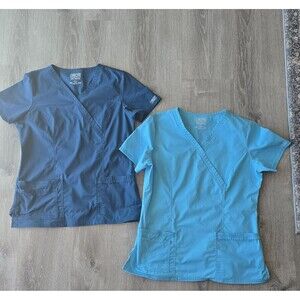 Women’s Cherokee Scrub Tops LOT OF 2 Navy Blue Turquoise Plus Size Medium